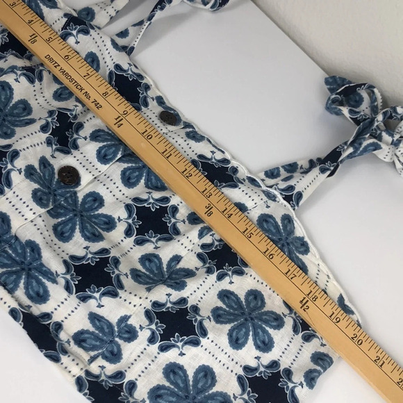2/$30 Agua Bendita Top Women Size XXL Linen Blend Blue Floral Tile Print Cropped - Picture 12 of 15
